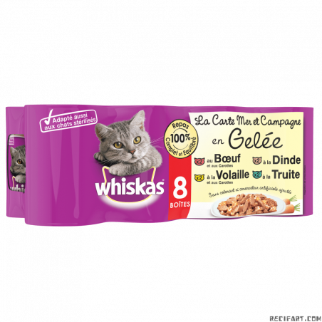 Whiskas La carte mer et campagne en gelée - chat adulte 4 variétés 8 x 390g Alimentation Chat
