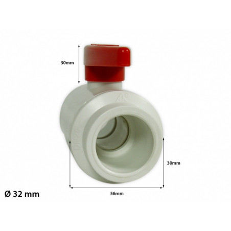 Vanne à bille blanche/rouge 32mm PVC